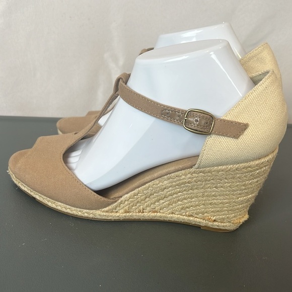 Naturalizer Derby Tan T-Strap Wedge Espadrilles Sandals 10M - Picture 7 of 13